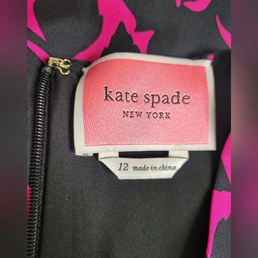kate spade Pink and Black Floral Short Sleeve Fit-and-Flare Dress